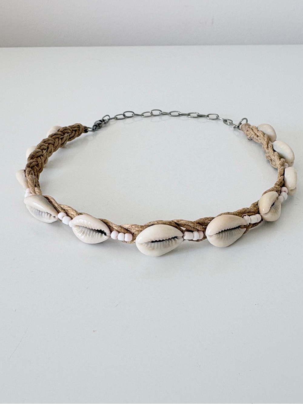 Cowrie Shell and Braided Jute Choker Boho Beach Necklace Surfer 90s Y2K Vibes